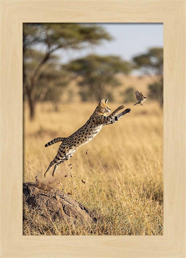 African Serval In Midleap