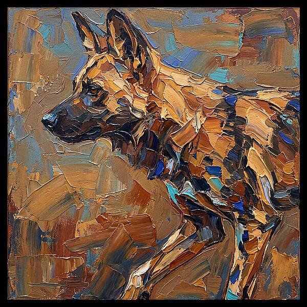 African Wild Dog In Palette Knife Style