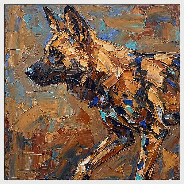 African Wild Dog In Palette Knife Style
