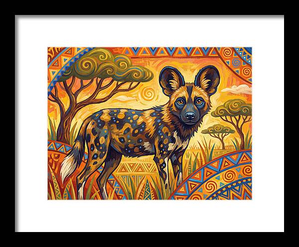 African Wild Dog In Vibrant Landscape