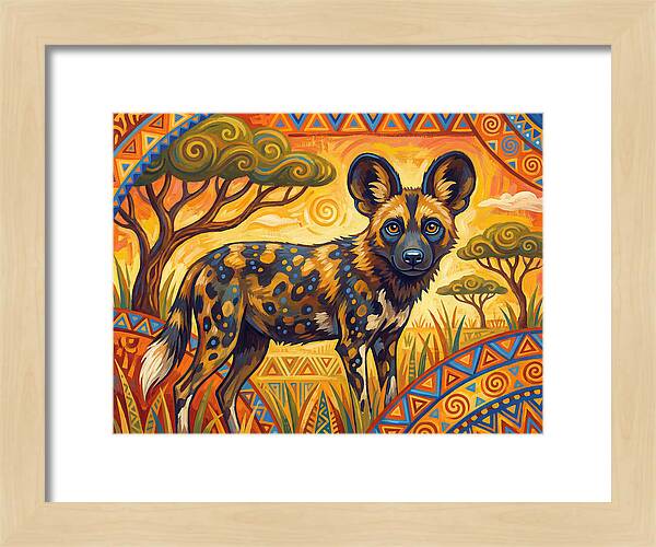 African Wild Dog In Vibrant Landscape