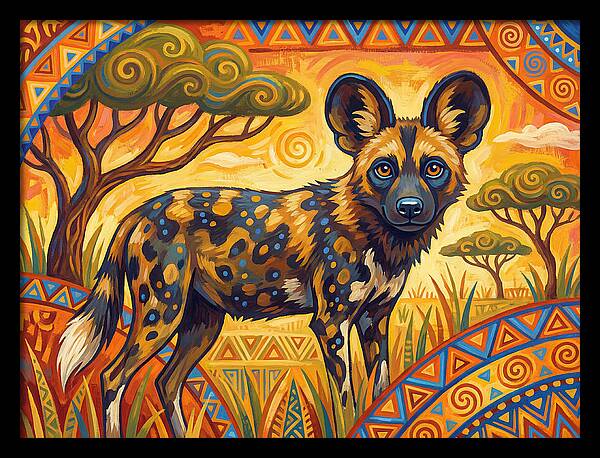 African Wild Dog In Vibrant Landscape