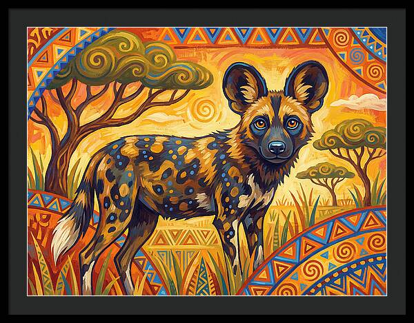 African Wild Dog In Vibrant Landscape