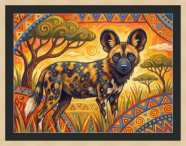 African Wild Dog In Vibrant Landscape