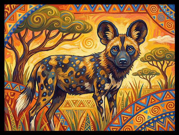 African Wild Dog In Vibrant Landscape