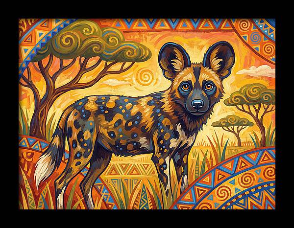 African Wild Dog In Vibrant Landscape