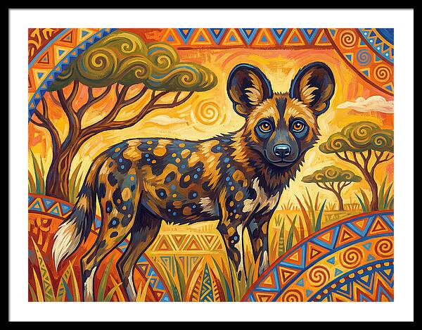 African Wild Dog In Vibrant Landscape