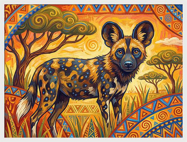 African Wild Dog In Vibrant Landscape