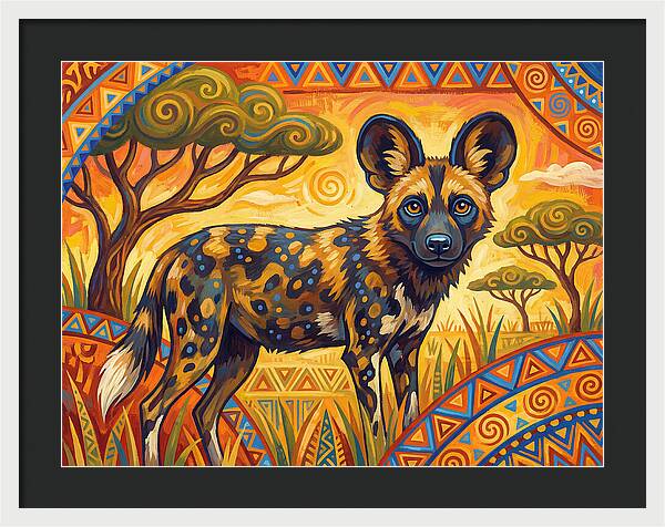 African Wild Dog In Vibrant Landscape