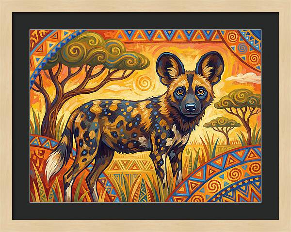 African Wild Dog In Vibrant Landscape