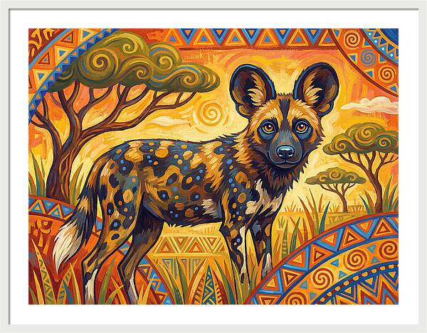 African Wild Dog In Vibrant Landscape