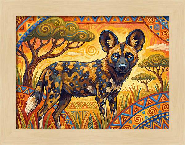 African Wild Dog In Vibrant Landscape