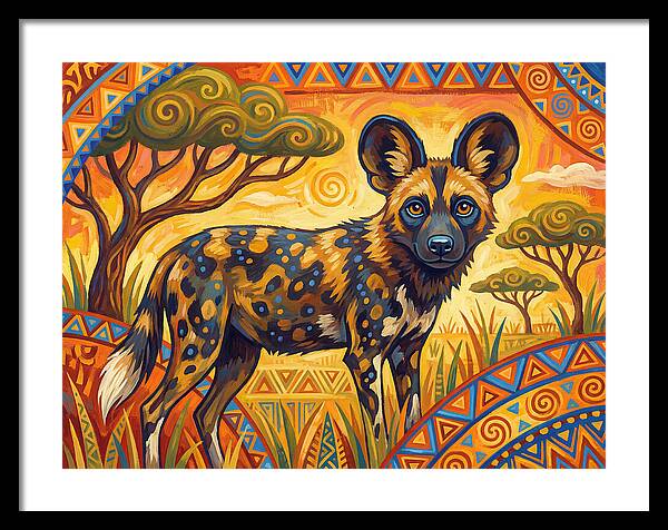 African Wild Dog In Vibrant Landscape