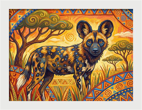 African Wild Dog In Vibrant Landscape