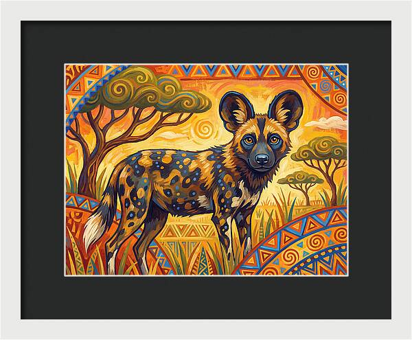 African Wild Dog In Vibrant Landscape