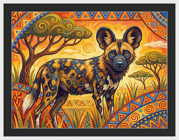 African Wild Dog In Vibrant Landscape