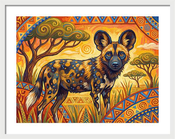 African Wild Dog In Vibrant Landscape