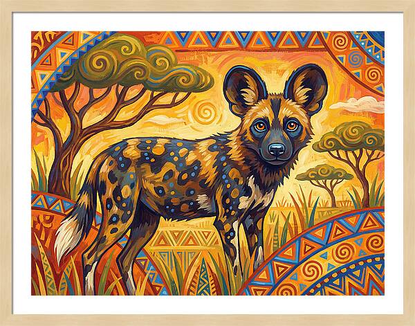 African Wild Dog In Vibrant Landscape