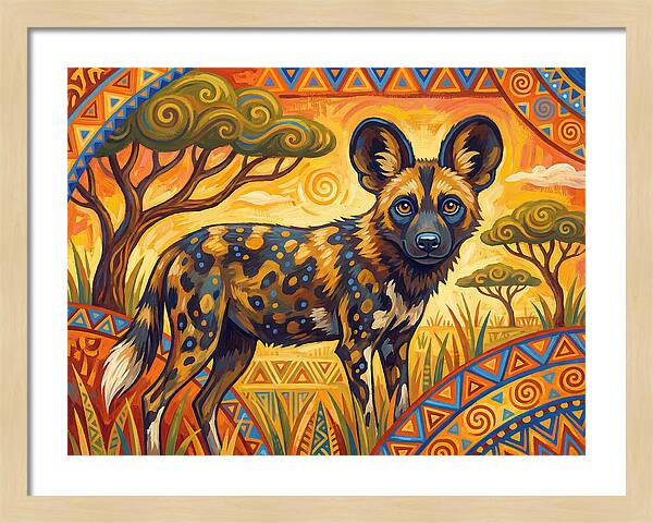 African Wild Dog In Vibrant Landscape