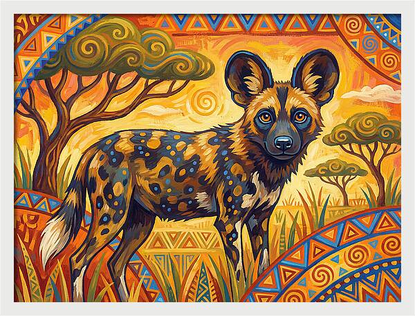 African Wild Dog In Vibrant Landscape