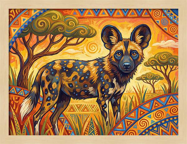 African Wild Dog In Vibrant Landscape