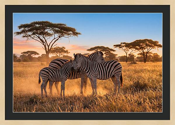 African Zebras In Golden Light