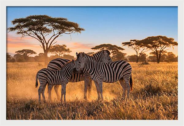 African Zebras In Golden Light
