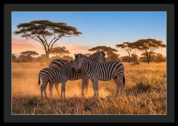 African Zebras In Golden Light