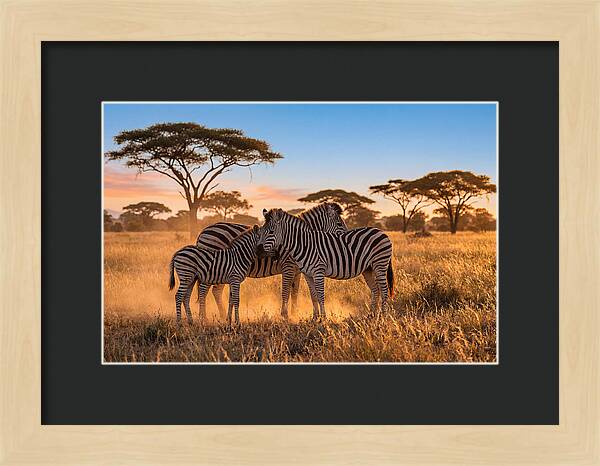 African Zebras In Golden Light