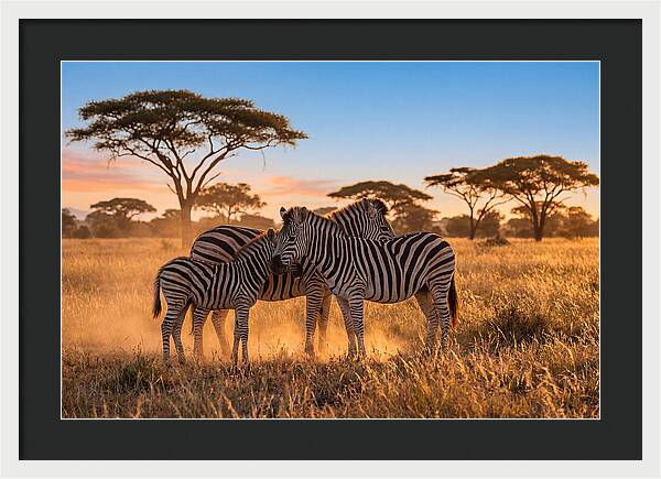 African Zebras In Golden Light