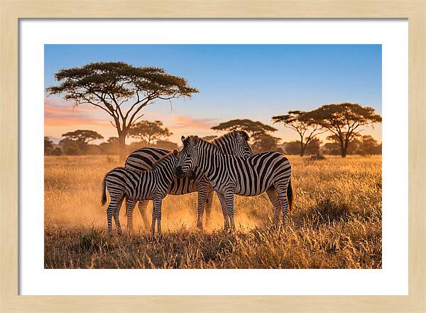 African Zebras In Golden Light