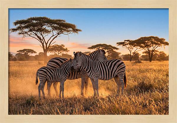 African Zebras In Golden Light