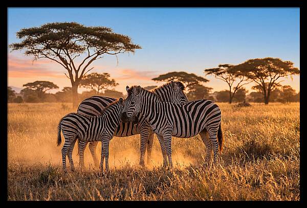 African Zebras In Golden Light