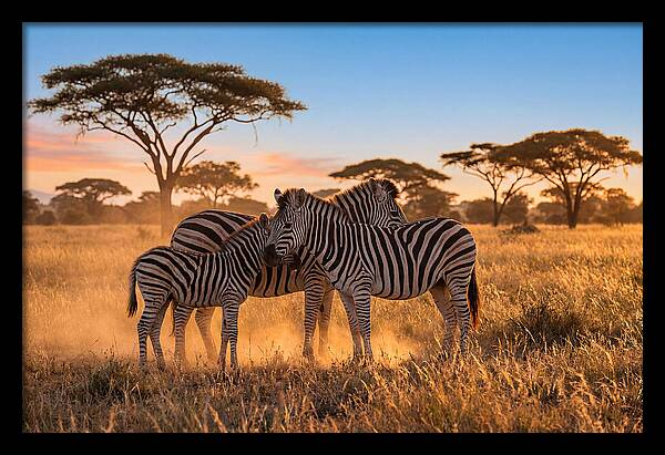 African Zebras In Golden Light