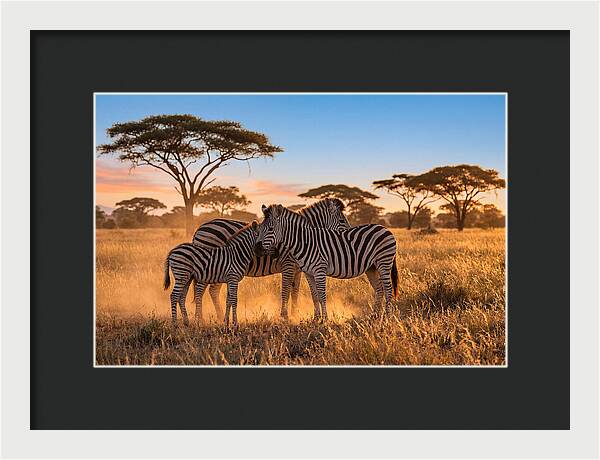 African Zebras In Golden Light