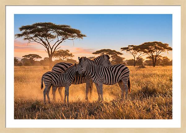 African Zebras In Golden Light