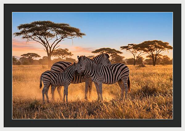 African Zebras In Golden Light