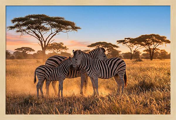 African Zebras In Golden Light