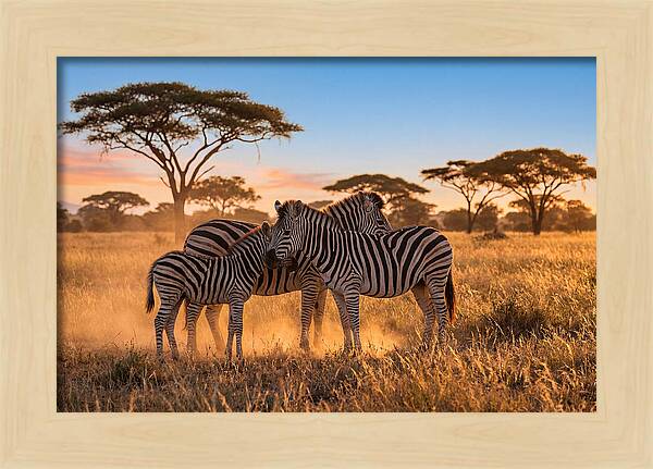 African Zebras In Golden Light