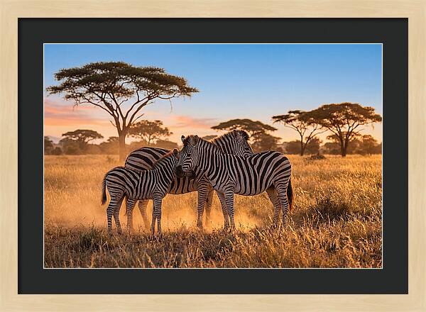 African Zebras In Golden Light