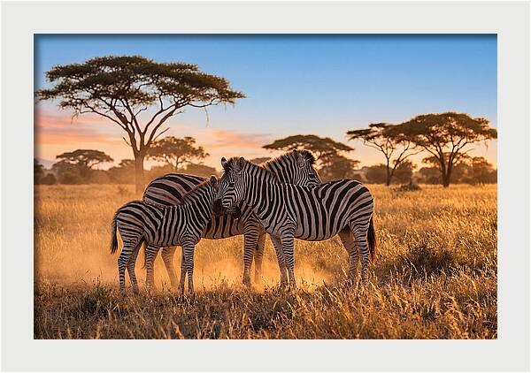 African Zebras In Golden Light