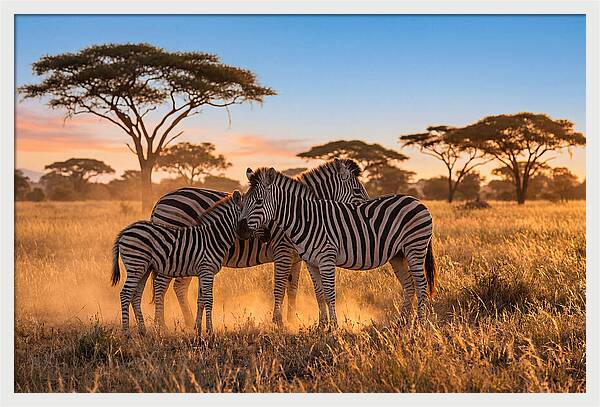 African Zebras In Golden Light