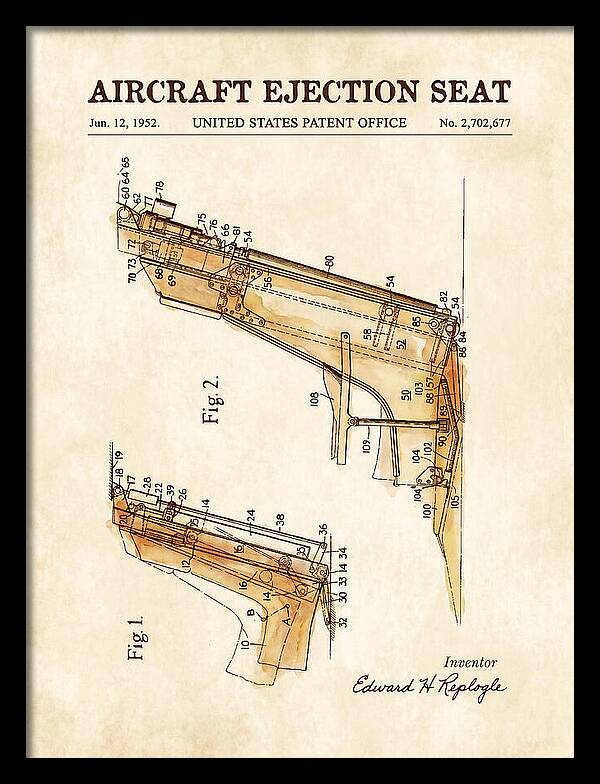 Aircraft Ejection Seat Watercolor Patent Us2702677