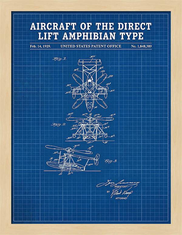 Aircraft Of The Direct Lift Amphibian Type Blueprint Patent Us1848389