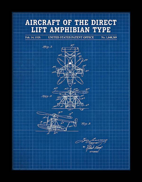 Aircraft Of The Direct Lift Amphibian Type Blueprint Patent Us1848389