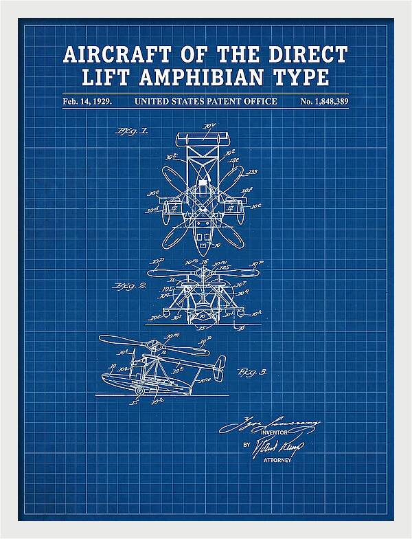 Aircraft Of The Direct Lift Amphibian Type Blueprint Patent Us1848389