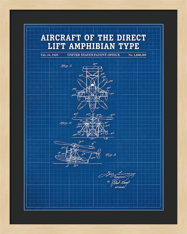 Aircraft Of The Direct Lift Amphibian Type Blueprint Patent Us1848389