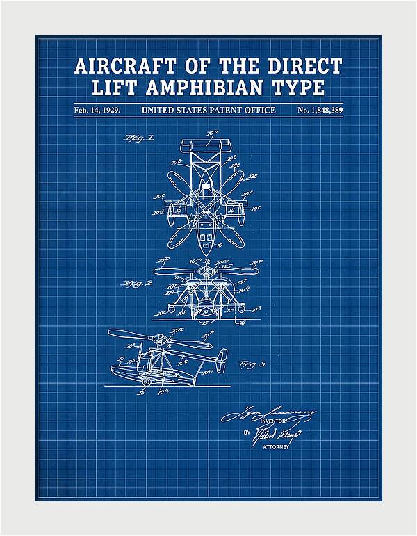 Aircraft Of The Direct Lift Amphibian Type Blueprint Patent Us1848389