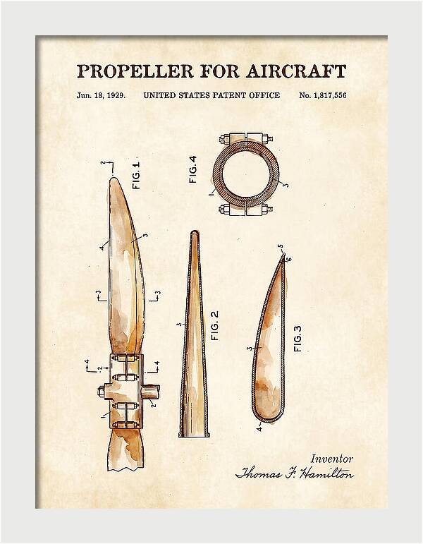 Aircraft Propeller Blade Watercolor Patent Us1817556