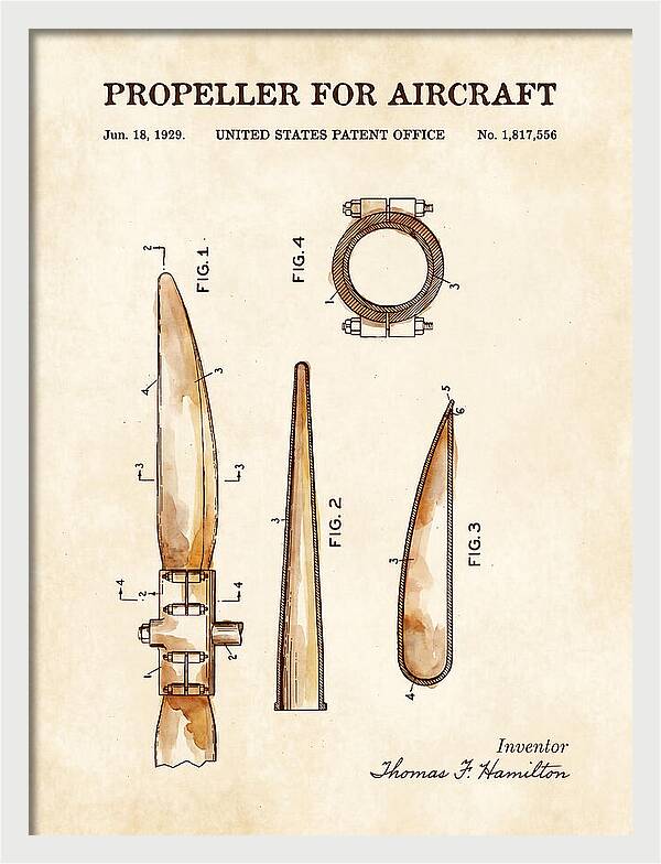 Aircraft Propeller Blade Watercolor Patent Us1817556